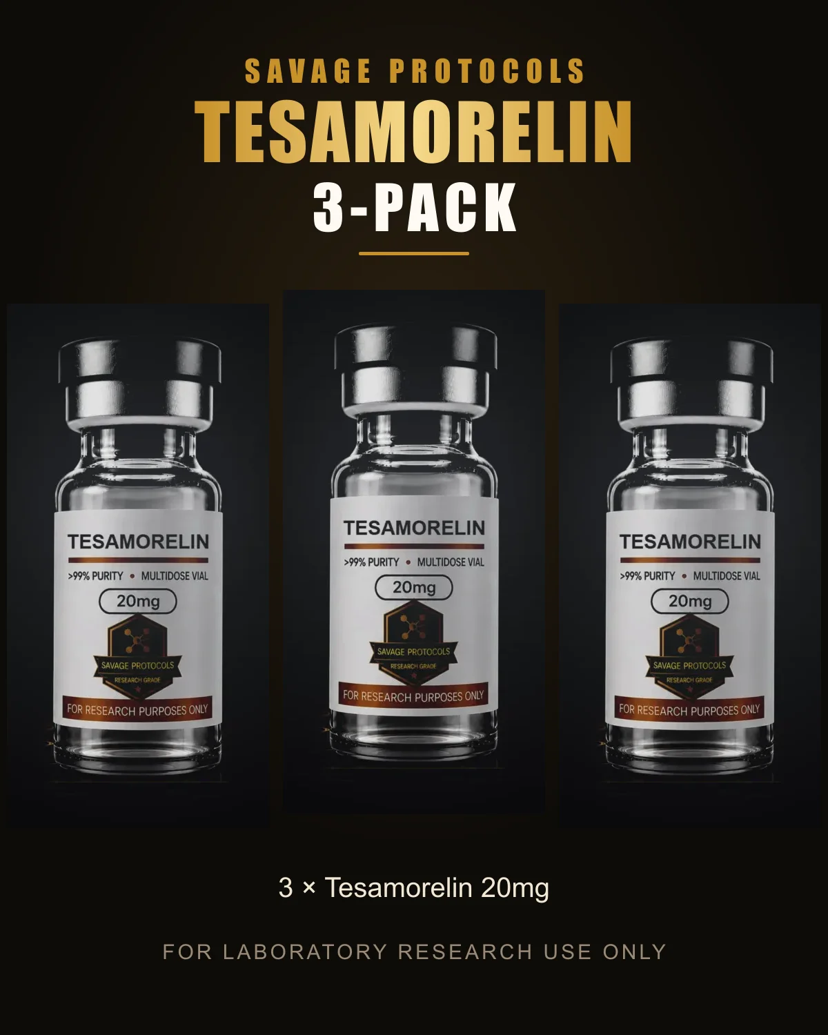 Tesamorelin 20mg · 3-Pack research vial